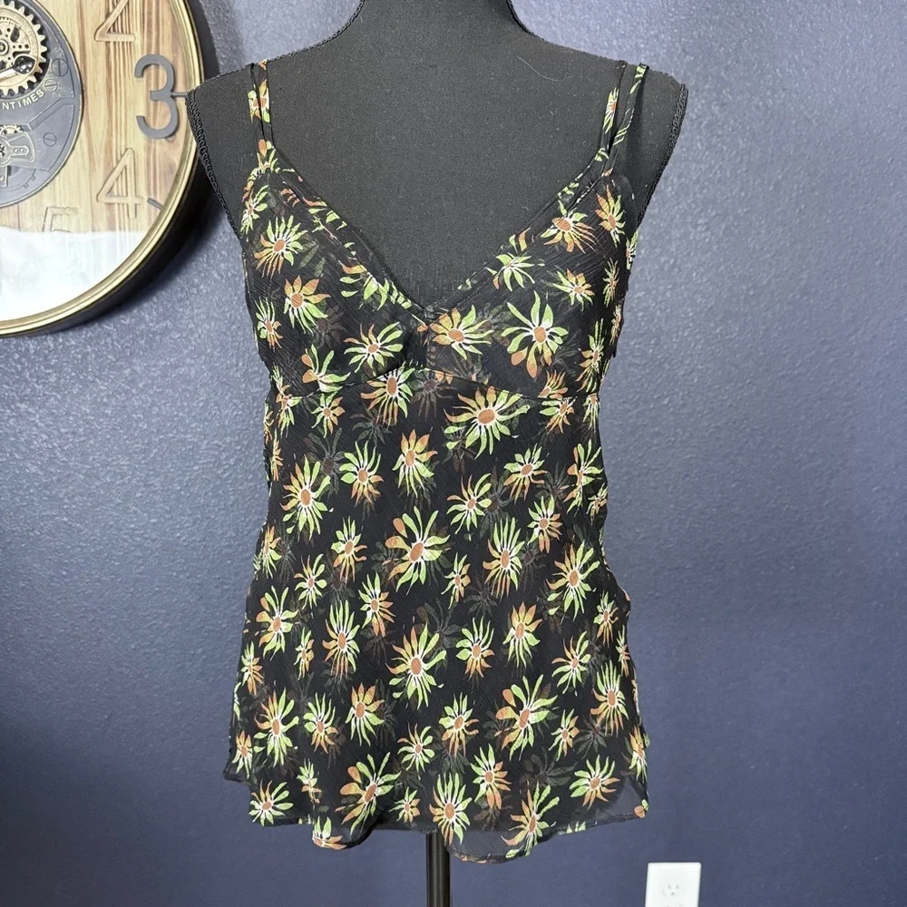 J. Crew NWT Black Crinkle Chiffon Camisole Top in Sunburst Floral | Size 4 - Picture 2 of 8